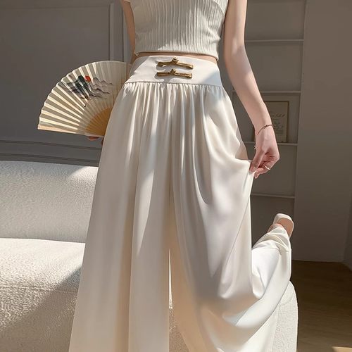 新中式国风盘扣冰丝阔腿裤女夏季