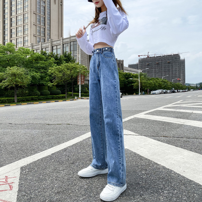 秋装宽松直筒牛仔裤女2020年新款高腰显瘦小个子阔腿垂感拖地裤子