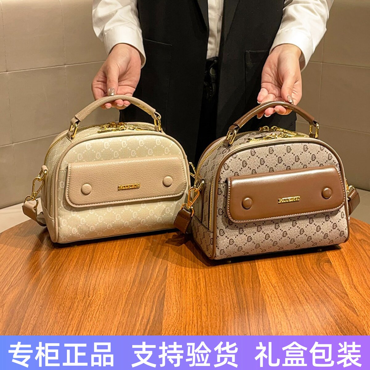 香港品牌真皮女包2026新款高级感圆饼包手提小圆包百搭单肩斜挎包