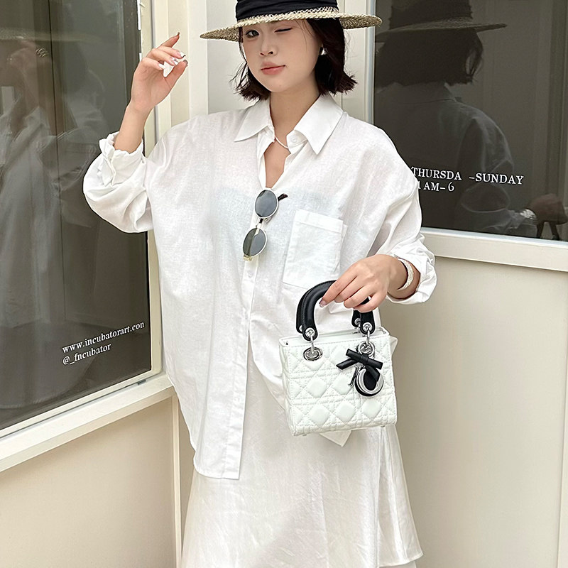 真皮菱格撞色戴妃包女