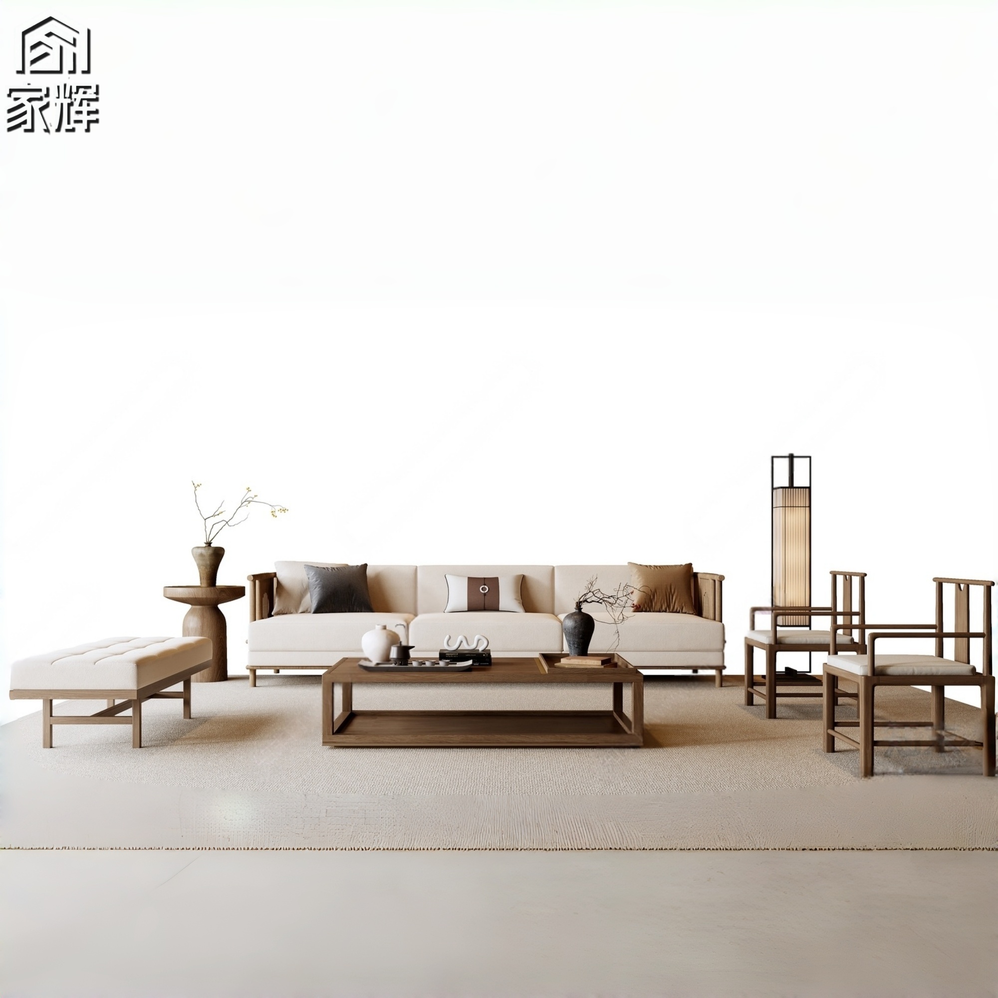 新中式实木沙发组合禅意客厅酒店别墅样板房宋氏美学家具布艺定制