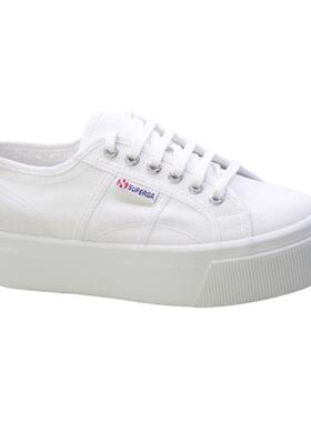 代购Superga女士帆布鞋舒适防滑轻便透气白色厚底系带橡胶底