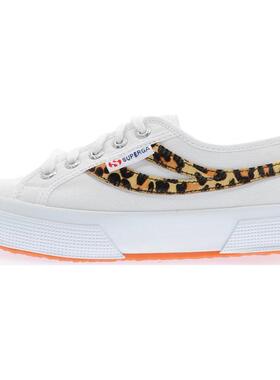 代购Superga女士休闲鞋舒适轻便防滑耐磨白色豹纹装饰厚底