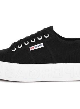 代购Superga女士运动板鞋透气舒适耐磨轻便黑色棉质帆布橡胶鞋底