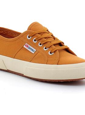 代购Superga女士帆布鞋轻便舒适耐磨防滑橙色系带橡胶底织物面