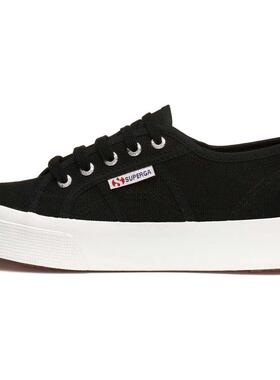 代购Superga女士帆布鞋透气耐磨轻便舒适黑色棉质帆布橡胶鞋底