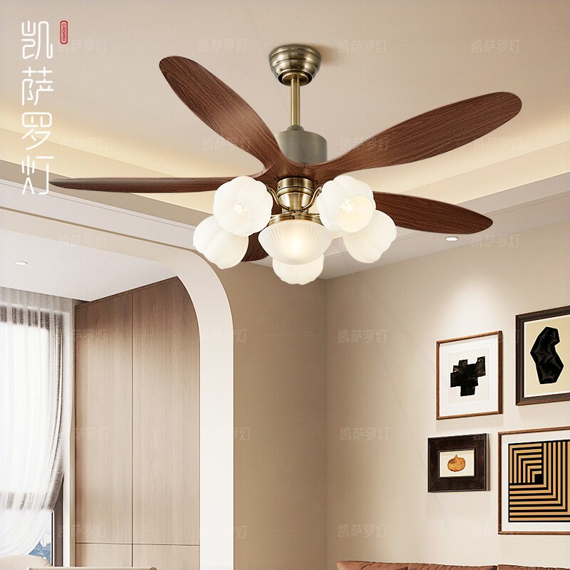 吊扇灯中古风卧室客厅美式复古风扇灯具凯萨罗灯2025新款法式餐厅