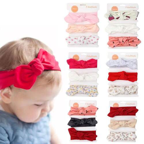 3Pcs/Set Solid Cotton Baby Headband with Card Heart Striped