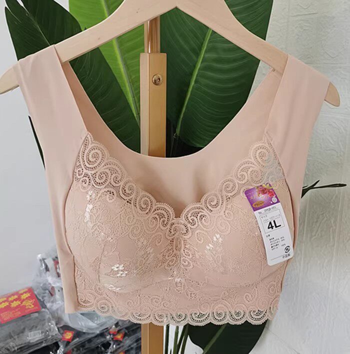 外贸日单无痕背心式运动大码无钢圈文胸聚拢胖MM睡眠女内衣红200