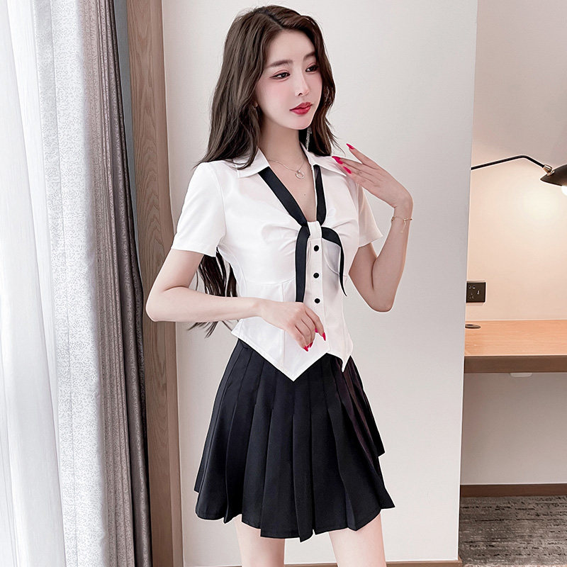 足浴技师工作服女气质衬衫百褶裙JK学院风制服桑拿美容养生工衣