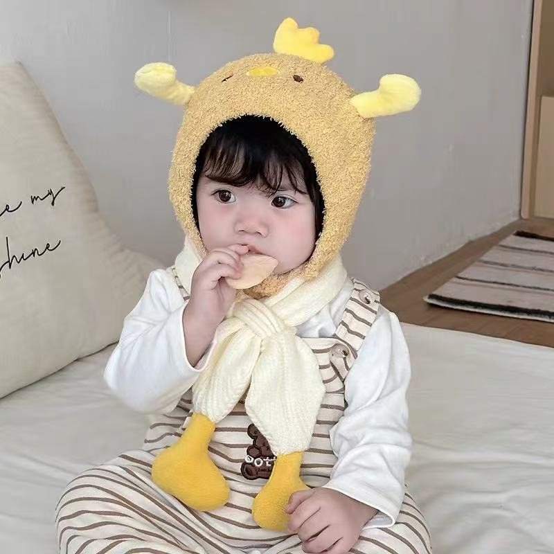 婴儿冬季卡通动物保暖毛线帽