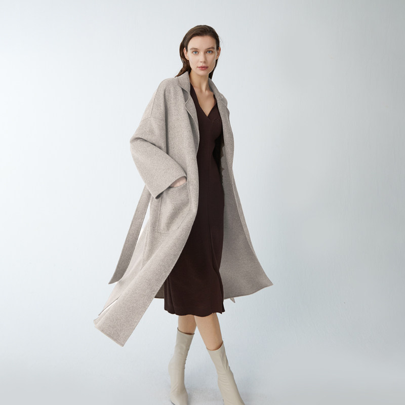 farro grano/菲诺格诺23秋冬新款通勤西装领长袖口袋时尚呢子大衣