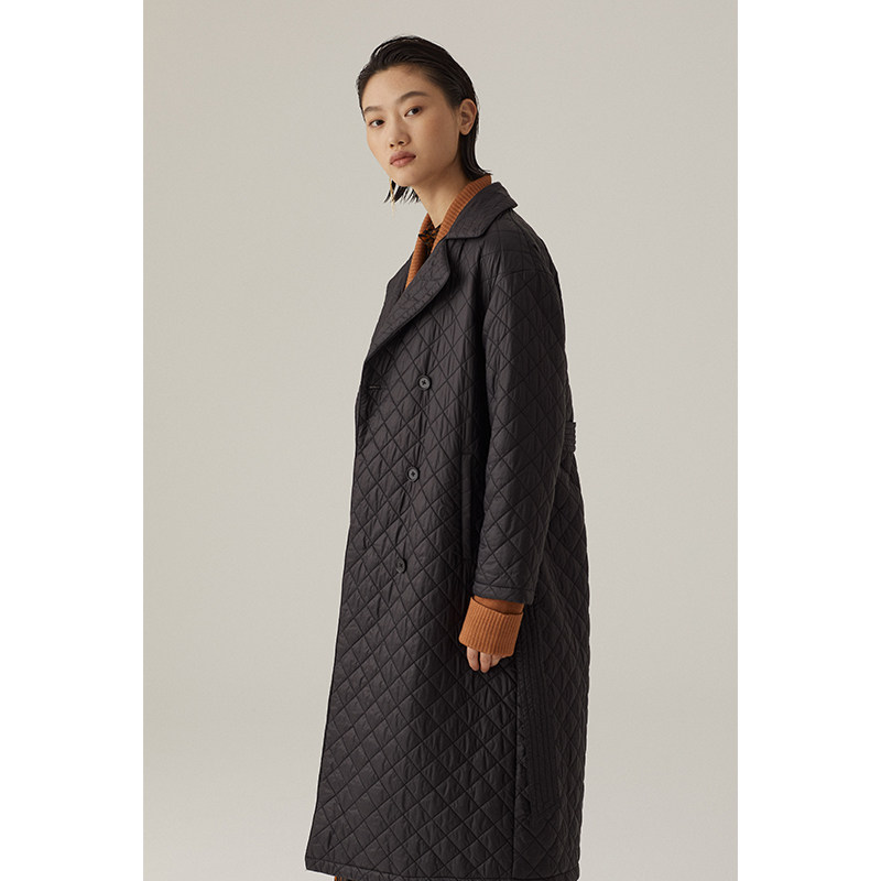 farro grano/菲诺格诺骆驼绒长款大衣23年冬季新款菱格设计感棉服