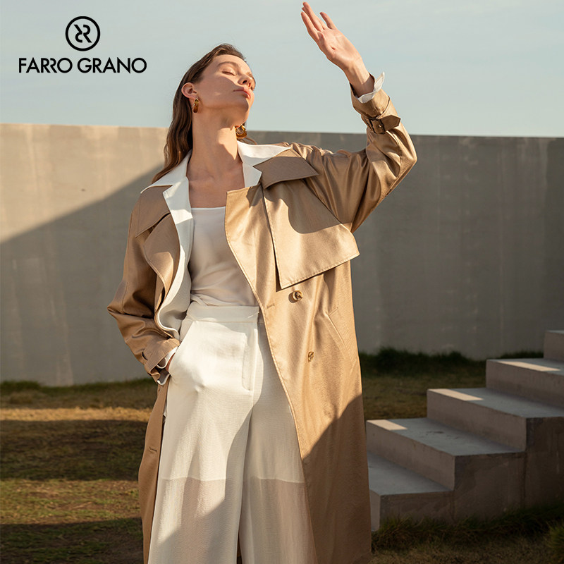 farro grano/菲诺格诺双排扣英伦风长袖高级感长款通勤气质风衣