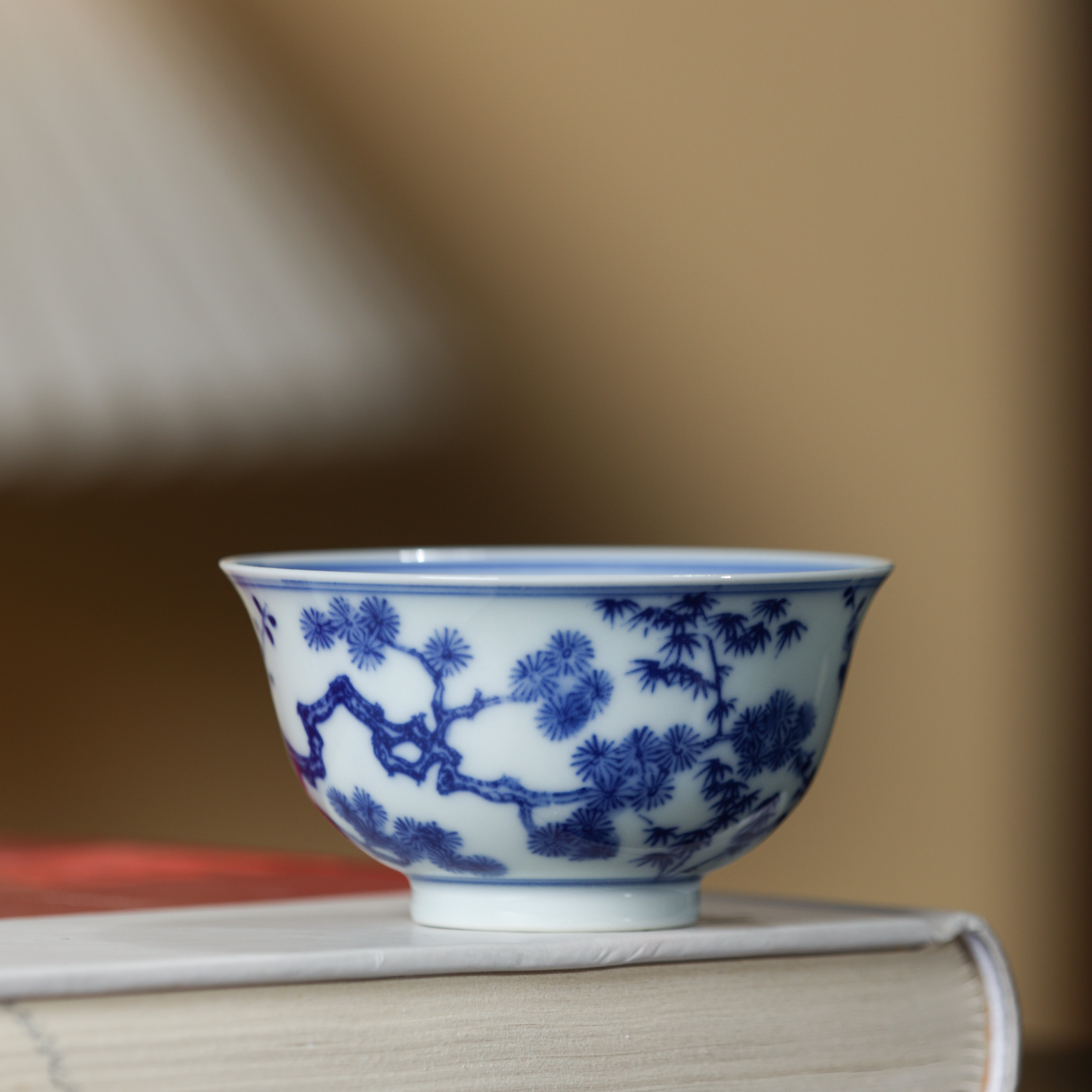 【逸古堂】松竹梅撇口杯 景德镇手工手绘青花柴窑茶具品茗主人杯