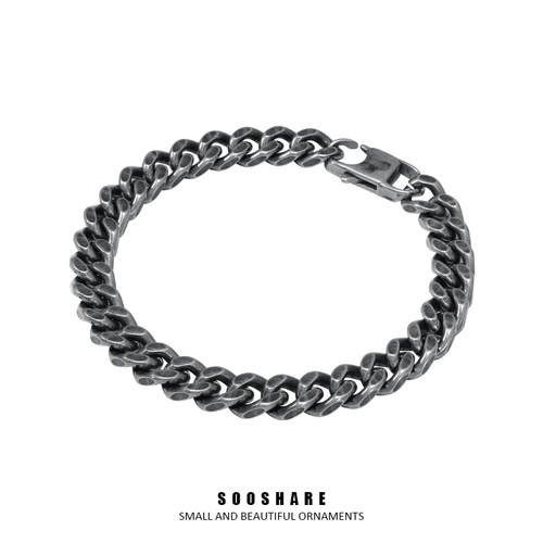 宽版古巴手链复古钛钢嘻哈简约