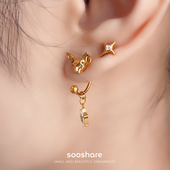 钛合金耳钉双耳洞套装 高级感养耳洞内螺旋平底设计感螺丝拧扣耳饰