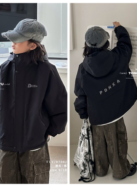 童乐鱼2025冬新款男童女童加棉冲锋衣外套拉链衫中大童儿童潮9706