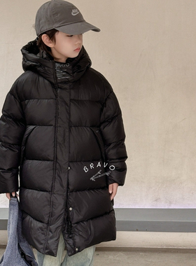 布芮欧2024冬新款男童女童中长款羽绒服外套儿童白鸭绒童装18075