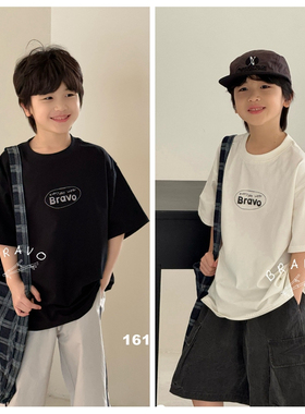 布芮欧2025夏新款男童女童短袖T恤中大童儿童童装潮学生韩版16167