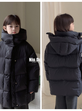 牛哆哆2025冬新款男童女童中长款加厚羽绒服外套儿童白鸭绒15159