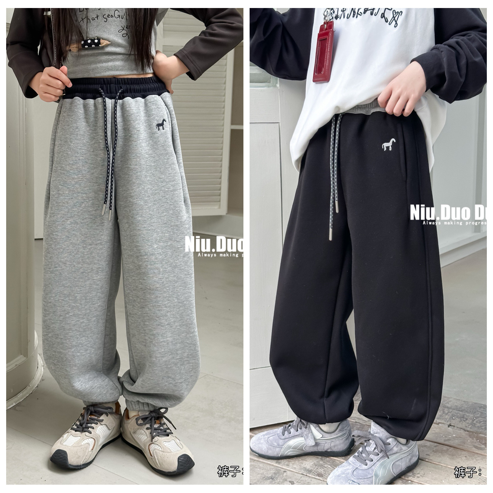 牛哆哆2025冬新款男童女童加绒休闲裤针织裤韩版中大童儿童55608