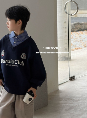 布芮欧2026春新款男童女童假两件卫衣中大童儿童童装韩版56193