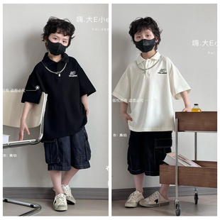 大e小e2024夏新款男童女童POLO衫短袖T恤中大童儿童童装学生3652