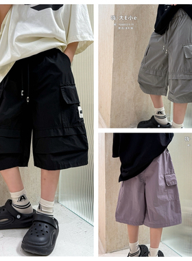大e小e2025夏新款男童女童工装休闲裤中裤裤中大童儿童短裤66832