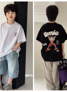布芮欧2025夏新款男童女童卡通短袖T恤中大童儿童童装潮学生16181