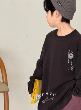布芮欧2025秋新款男童女童纯棉长袖T恤中大童儿童童装潮86580