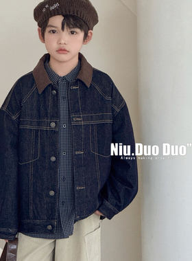 牛哆哆2025冬新款男童女童加棉牛仔服外套中大童儿童童装潮82230