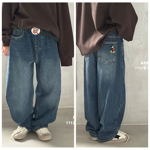 中大童儿童潮7732 宽松百搭韩版 爱木橦2025秋新款 男童女童牛仔裤