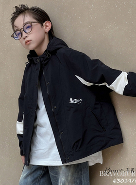 布芮欧2024秋新款男童女童冲锋衣外套拉链衫中大童儿童童装63019