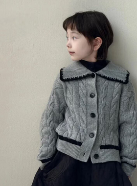 童乐鱼2025秋冬新款男女童翻领毛衣针织衫毛线开衫中大童儿童0261
