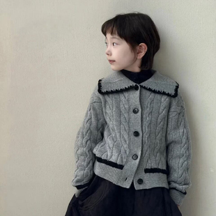 中大童儿童0261 毛线开衫 童乐鱼2025秋冬新款 男女童翻领毛衣针织衫