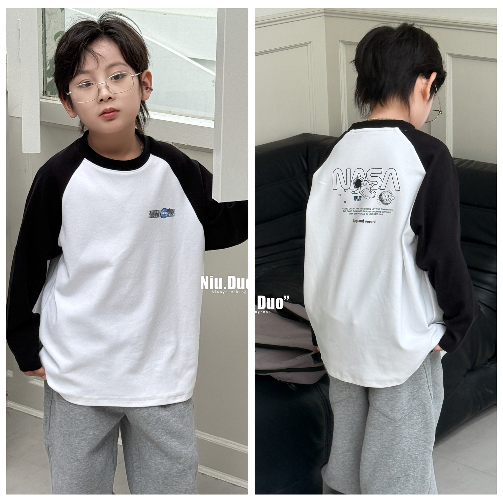 牛哆哆2025秋冬男童磨毛长袖T恤