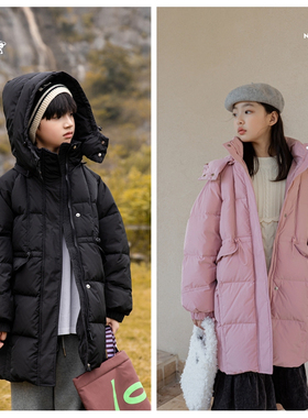 牛哆哆2024冬新款男童女童中长款羽绒服外套儿童白鸭绒童装潮6358
