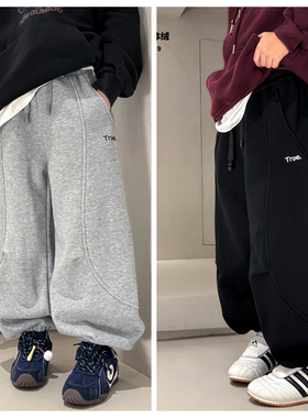 大e小e2025冬款男童女童加绒休闲裤针织裤韩版中大童儿童潮66620