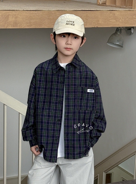 布芮欧2025春新款男童格子衬衫中大童儿童童装韩版潮打底衫63109