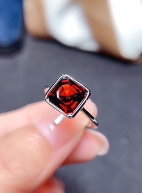 天然莫桑比克石榴石戒指高净度颜色超好精工925银镶 活口支持检测