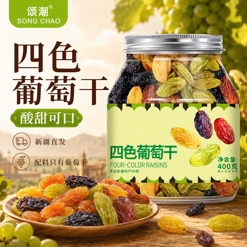 新疆四色葡萄干官方旗舰店大罐装免洗新疆特产蜜饯零食果干即食