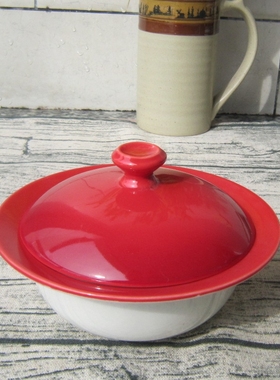 外贸欧美名品LZ陶瓷餐具 红色带盖碗 甜品碗 汤碗 家用欧式西餐碗