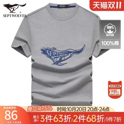 七匹狼100%棉圆领宽松短袖T恤