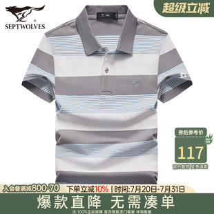 休闲时尚 新款 翻领绣花透气Polo衫 男装 短袖 七匹狼男士 T恤2025夏季