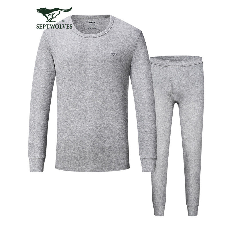 SEPTWOLVES 남성용 열 속옷 세트 2024 겨울 신작 라운드 넥 캐주얼 잠옷베이스 남성 가을 옷