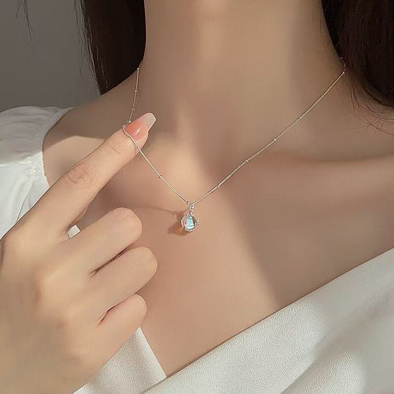 轻奢月光石花朵银项链爆款设计感项链