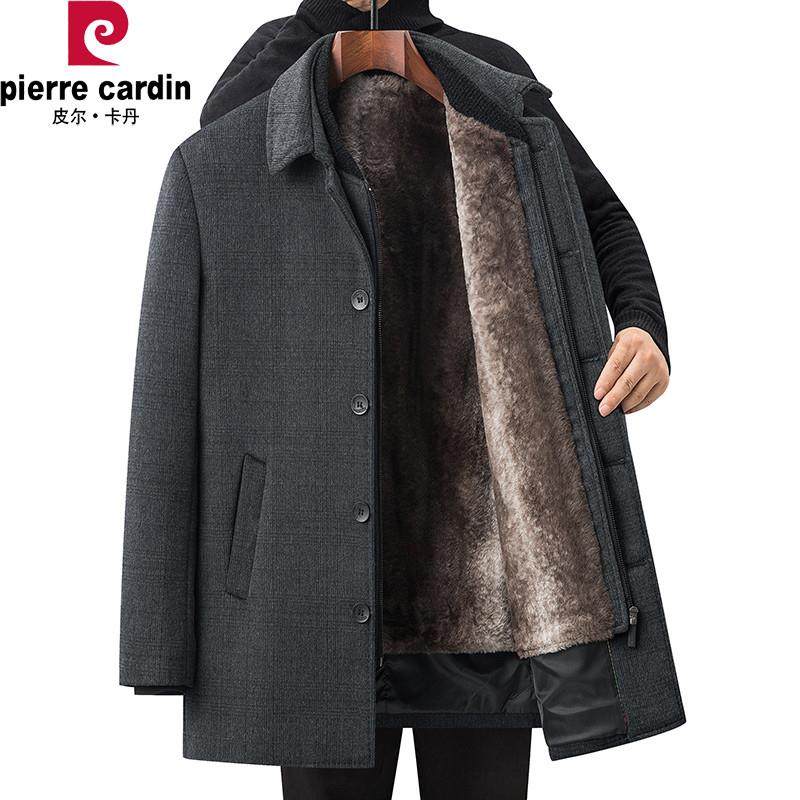 皮尔卡丹爸爸秋冬装毛呢外套男中长版加厚羊毛呢子大衣中老年风衣