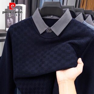 皮尔卡丹假两件针织衫男士毛衣衬衫领秋冬季2025新款中年爸爸线衣