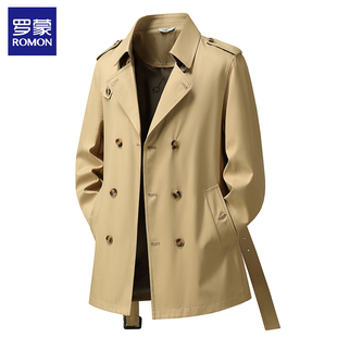 罗蒙双排扣风衣男中长款2025秋季新款商务大衣英伦时尚翻领外套潮